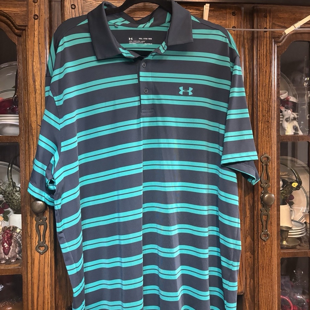 Under Armour Heat Gear Men's XXL Loose Polo Shirts Bundle Lot Of 2 Blue/Green - Picture 2 of 10